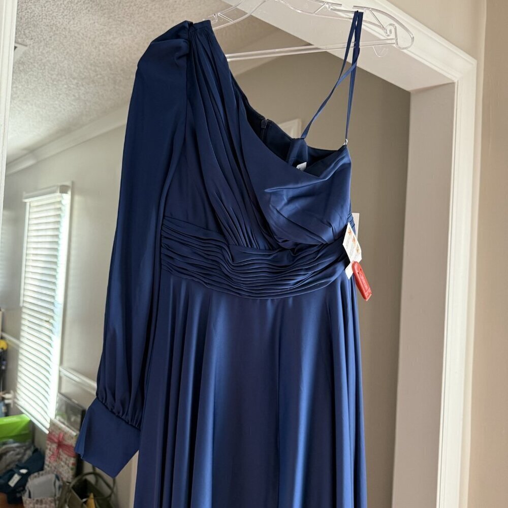 Mac Duggal Dress Womens 2 Blue One Shoulder Long Sleeve Gown Formal Evening New - Picture 5 of 12